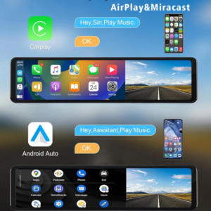 12" 4K Mirror Dash Cam with CarPlay & Android Auto – GPS WiFi Rear View Camera DVR