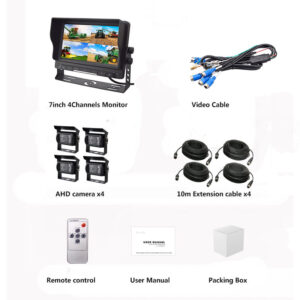7 Inch IPS Monitor Truck Camera System – AHD 1080P 1/2/3/4 Channel with 180°/360° View Backup Camera Kit