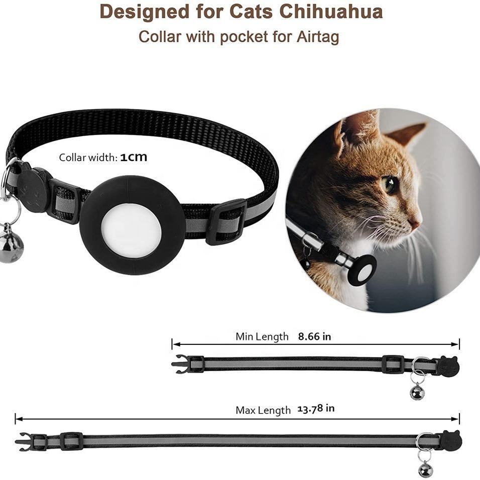 Reflective GPS Tracker Cat Collar – Nylon AirTag Holder Collar for Cats & Small Dogs - Image 2