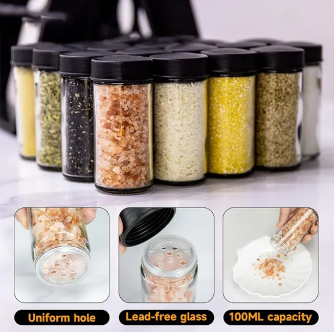 360° Rotating Spice Rack Organizer – Kitchen Storage Stand with Glass Seasoning Jars & Bottle Holder - Image 6