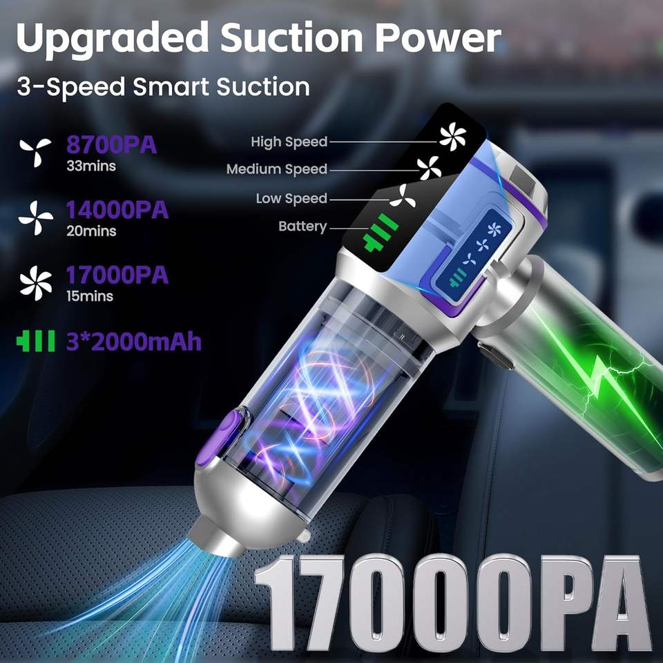 16000Pa High Power Cordless Handheld Vacuum Cleaner & Air Duster – Portable Rechargeable Car Vacuum with LED Display