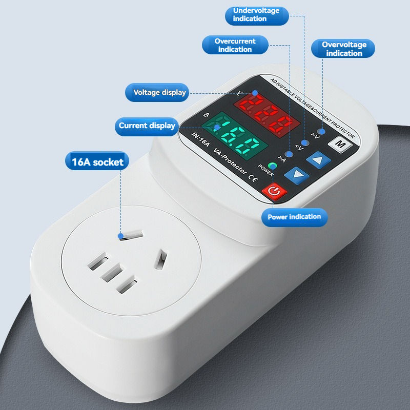 16A EU Plug Voltage Protector Socket – Automatic Surge Protector 220V with LED Display for Refrigerator & Appliances