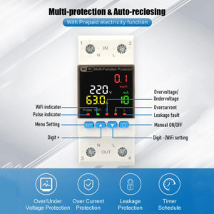Tuya WiFi Smart 63A Circuit Breaker – AC 220V Over/Under Voltage & Earth Leakage Protector with Energy Meter