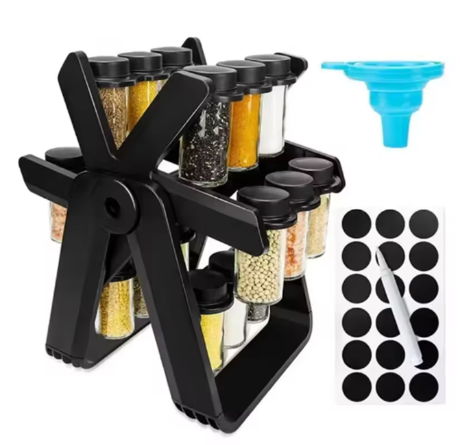 360° Rotating Spice Rack Organizer – Kitchen Storage Stand with Glass Seasoning Jars & Bottle Holder - Image 8