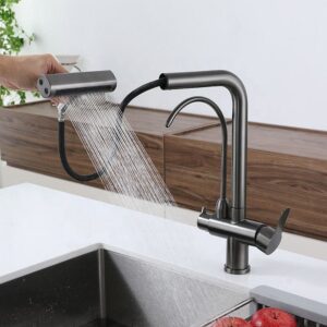 360° Rotating Waterfall Kitchen Faucet – 4 Mode Pull-Out Sprayer Hot & Cold Sink Mixer Tap