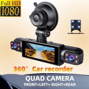4 Lens 1080P Car Dash Cam – Front, Rear & Side View DVR Camera with Night Vision.
